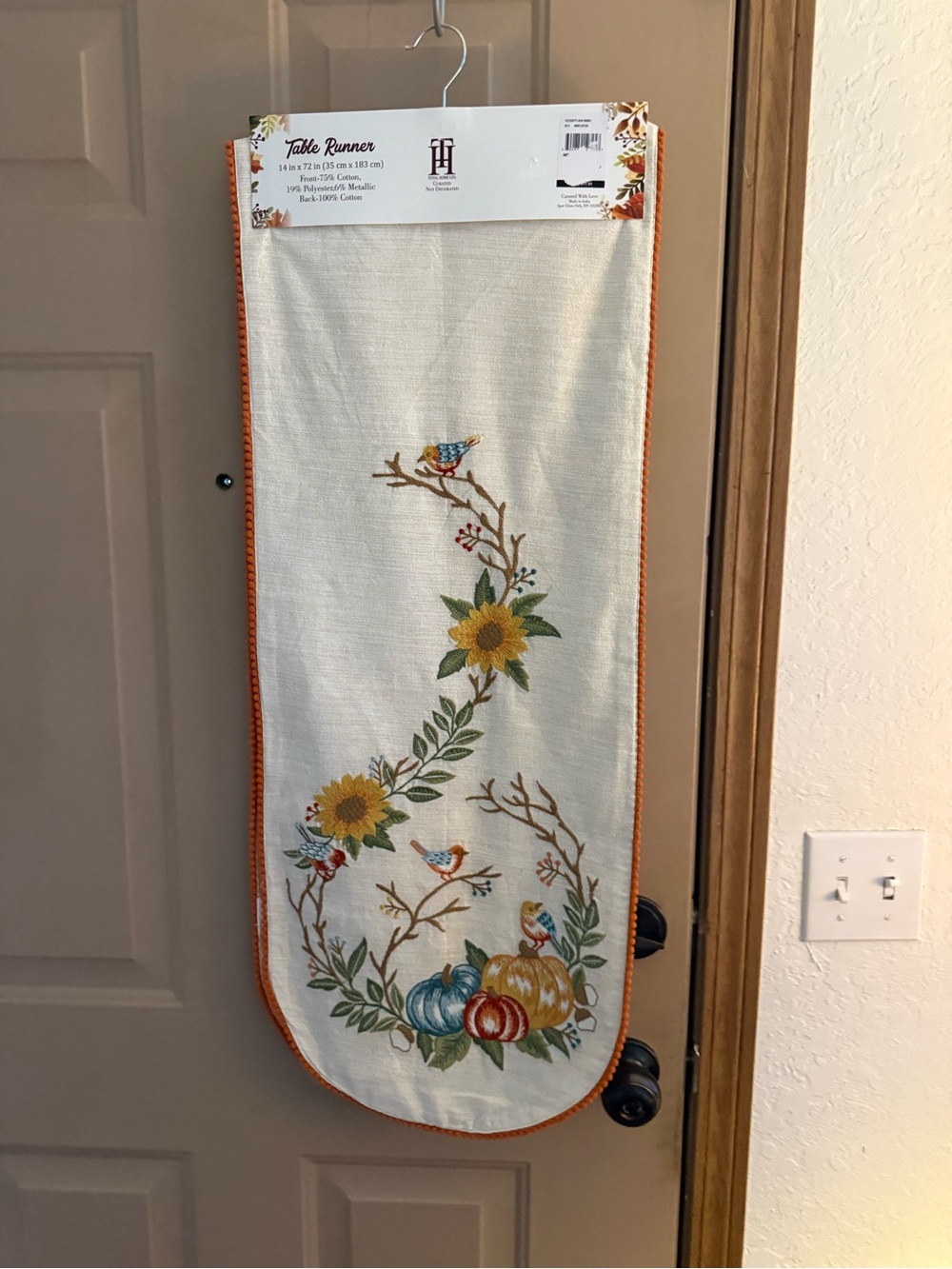 Harvest Embroidered Table Runner with Sunflowers and Birds